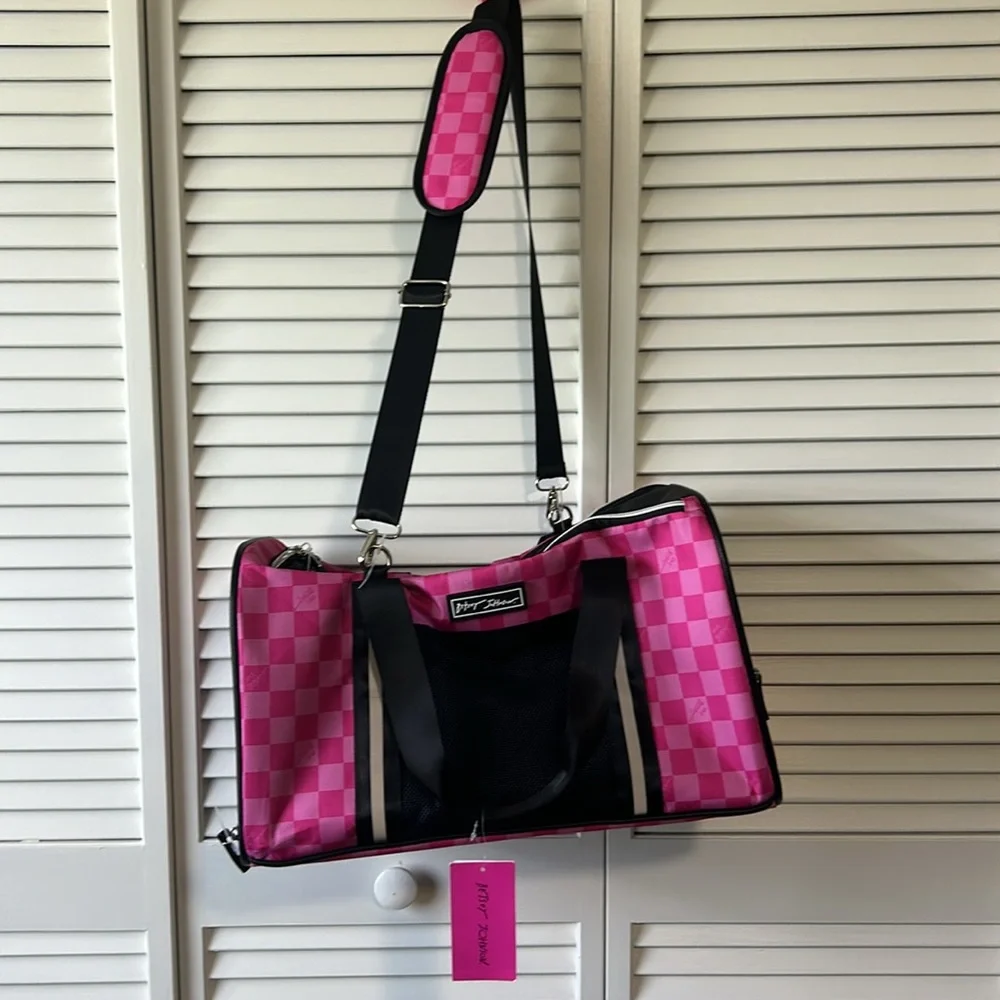 NWT Betsey Johnson Pink Checkered Pet Dog Cat Carrier